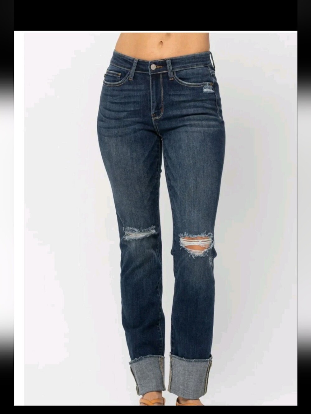 Size 14 Judy Blue Dark Blue Distressed Straight Leg Jeans
